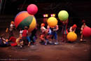Circus act: clowns and giant beach balls