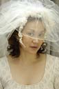 Mary Chang in bridal veil and dress
