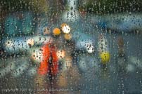 City scene through a rainy window